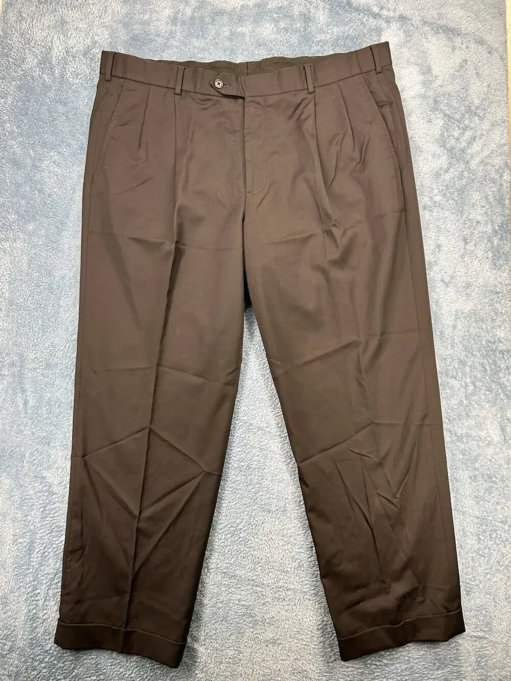 Brooks Brothers Men's 44x39 Black 100% Wool Pleated Cuffed Dress Pants Trousers